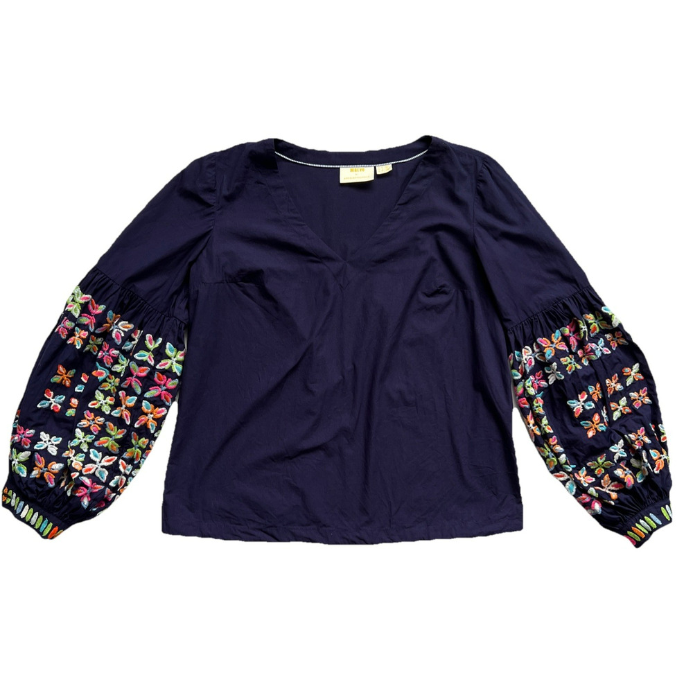 Maeve By Anthropologie Top Womens 6 Blue Sonja Embroidered Balloon Sleeve Boho - Picture 11 of 11